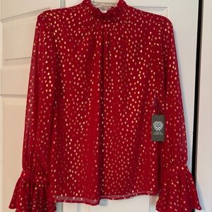 Vince Camuto Red Blouse with Gold Accents
